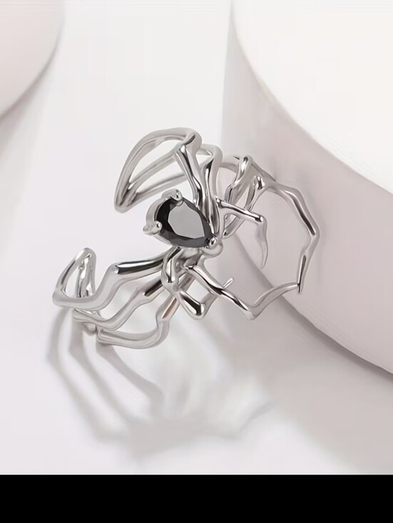 Jewelry - Onyx Spider On Silver Both Faux But, You Wouldn't Know!